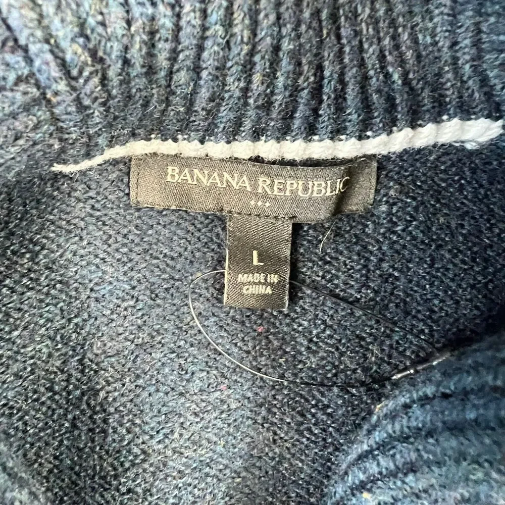 Banana Republic Sweater Mens Size Large Navy‎ Blue Shawl Collar Pullover Office - Picture 4 of 8
